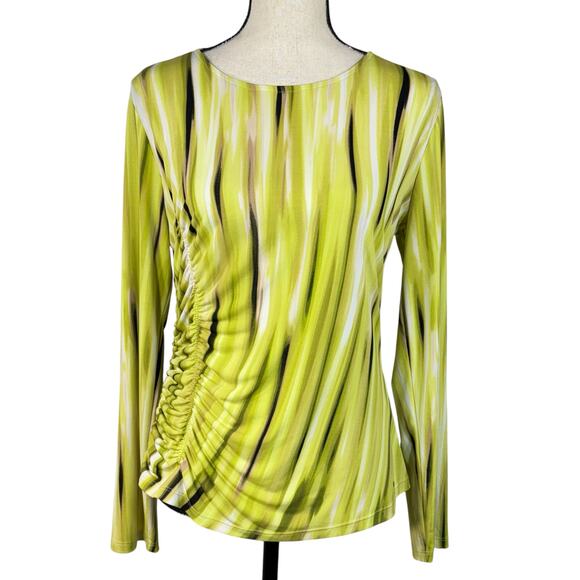 Calvin Klein Medium Top Long Sleeves Abstract Stretch Ruched Side Round Neck - Picture 1 of 10